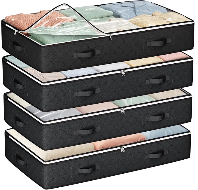 Budding Joy Under Bed Storage Containers with Clear Lids, 4 Pack | Underbed Storage Bags for Blankets, Towels, Comforter, Sweaters, Linen Sheets, Wrapping Paper by BuddingJoy-BuildaJoyfulLifeforYou