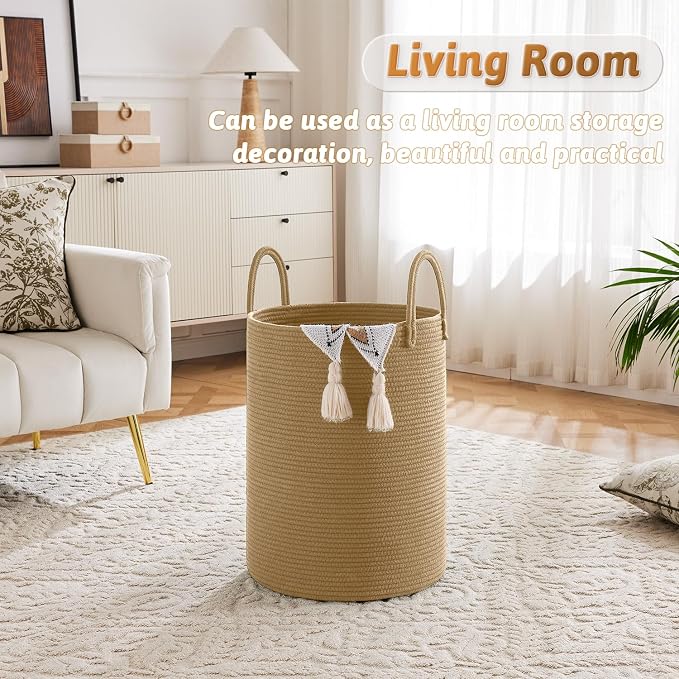 Artfeel Laundry Basket,Woven Cotton Rope Laundry Hamper,80L for Decorative Storage of Dirty Clothes,Toys and Blankets in Bathroom,Baby Room and Living Room - Image 2