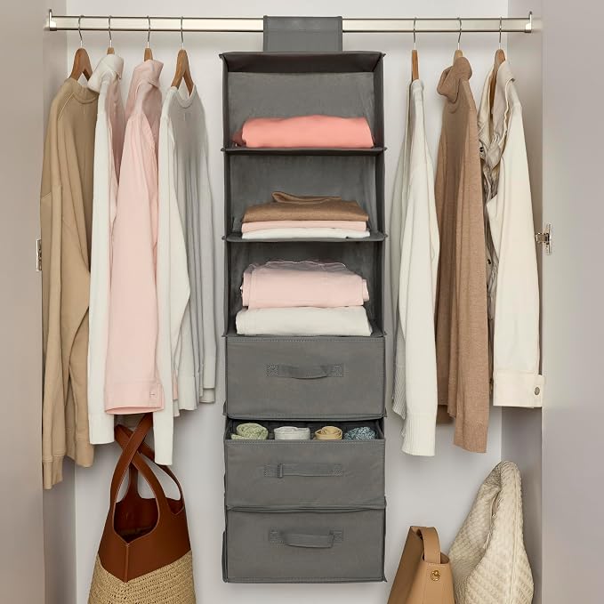 Amazon Basics 6-Tier Hanging Closet Organizer with Removable Drawers for Sweaters, 6.9"D x 13.6"W x 12.2"H, Grey - Image 3
