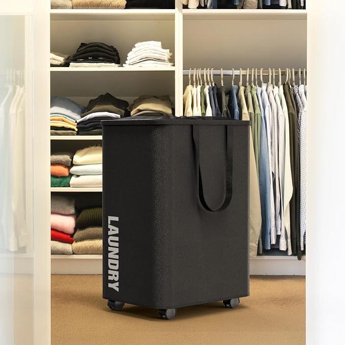 Simple Houseware Large 82L Laundry Basket with Wheels and Handles, Black - Image 6