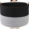Foldable Laundry Hamper Basket with Collapsible Handle Cotton Rope Soft Woven Fabric Storage Organizer Clothes Toys Nursery Bedroom Dorm Space Saving Bin (Black & Grey, 115L(23.6"D x 15.7"H)) by BEVOVBE