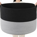 Foldable Laundry Hamper Basket with Collapsible Handle Cotton Rope Soft Woven Fabric Storage Organizer Clothes Toys Nursery Bedroom Dorm Space Saving Bin (Black & Grey, 80L(21.7"D x 13.8"H)) by BEVOVBE