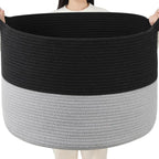 Foldable Laundry Hamper Basket with Collapsible Handle Cotton Rope Soft Woven Fabric Storage Organizer Clothes Toys Nursery Bedroom Dorm Space Saving Bin (Black & Grey, 80L(21.7"D x 13.8"H)) by BEVOVBE
