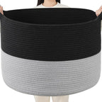 Foldable Laundry Hamper Basket with Collapsible Handle Cotton Rope Soft Woven Fabric Storage Organizer Clothes Toys Nursery Bedroom Dorm Space Saving Bin (Black & Grey, 65L(19.7"D x 12.6"H)) by BEVOVBE