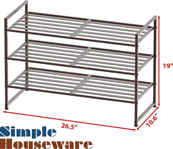 Simple Houseware 3-Tier Stackable Metal Panel Shoe Rack, Bronze - Image 3