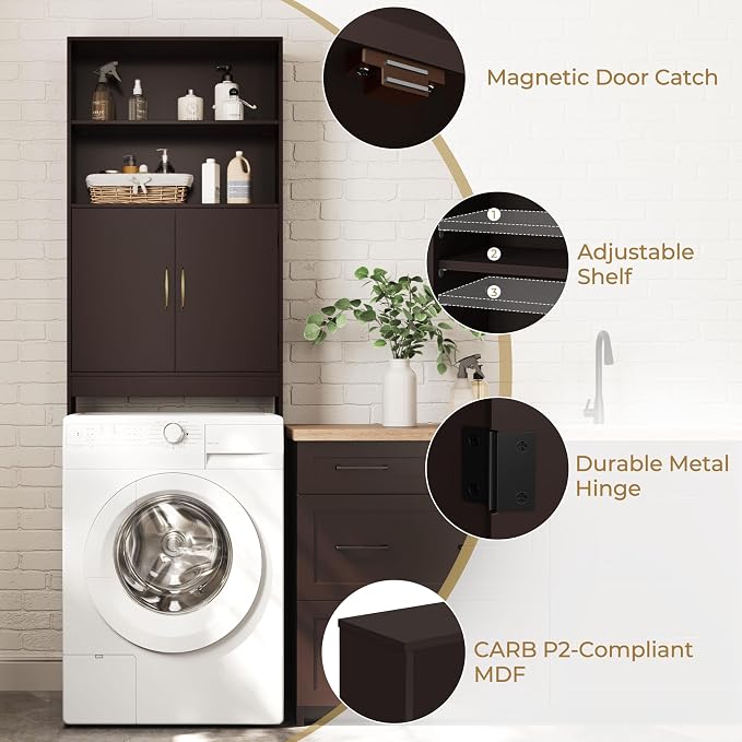 Yaheetech 77in Over the Toilet Storage Cabinet, Espresso Bathroom Organizer - Image 6