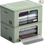 Sorbus Clothes Storage Bins, Clear Window & Handles (Medium, 2 Pack, Teal) | Large foldable stackable boxes have easy-carry grips for bedding and linens in closets, bedrooms and laundry rooms. by Sorbus
