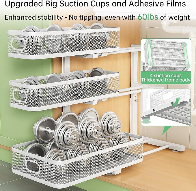 2-Pack 3-Tier Under Sink Organizer, Slide Out Cabinet Storage, Kitchen/Bath - Image 7