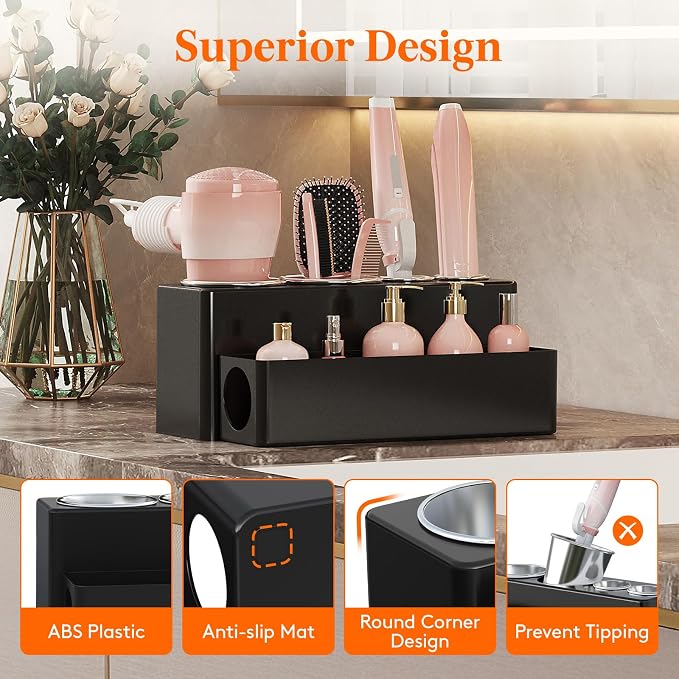 Lifewit Hair Tool Organizer Dryer Holder Countertop with 4 Cups, Black - Image 7