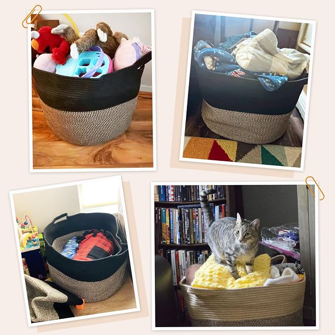 INDRESSME XXXLarge Woven Rope Blanket Basket Living Room Mix Black, 90L - Image 4