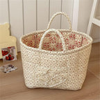 Quilted Fabric Storage Basket with Handles & Pocket, Foldable Laundry Hamper Boho Floral Print Organizer Bin for Home, Picnic, Office 12"x10"x10" (A-2) - Image 3