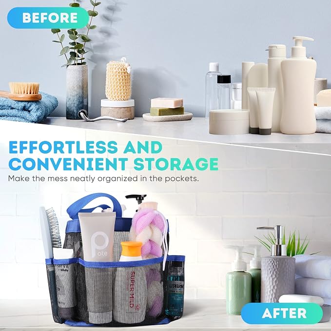 EUDELE Mesh Shower Caddy Portable for College Dorm Room Essentials,Shower Caddy Dorm with 9-Pocket Large Capacity for Beach,Swimming,Gym,Travel essentials, Blue - Image 8