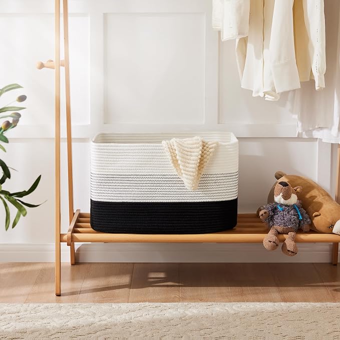 Artfeel Blanket Basket,Rectangle Woven Baskets for Storage,30L Laundry Basket for Decorative Nursery Blanket,Toys,Dirty Clothes and Magazine in Shelves,Baby Room,and Living Room - Image 4