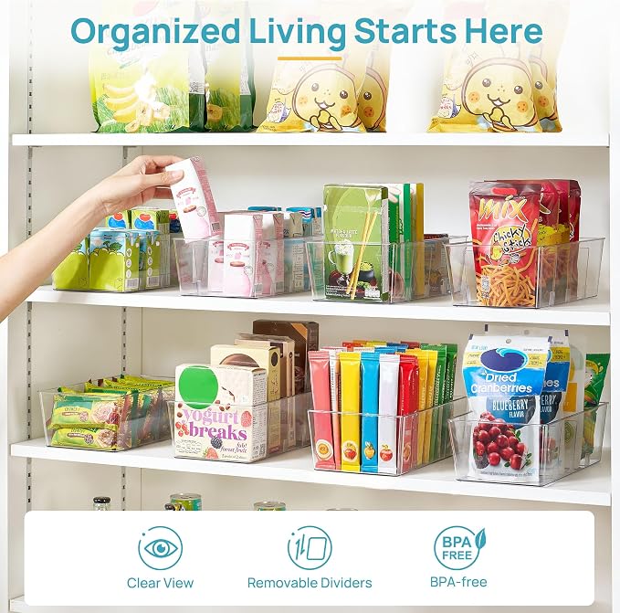 Vtopmart 4 Pack Food Storage Organizer Bins, Clear Plastic, 4 Compartments - Image 4