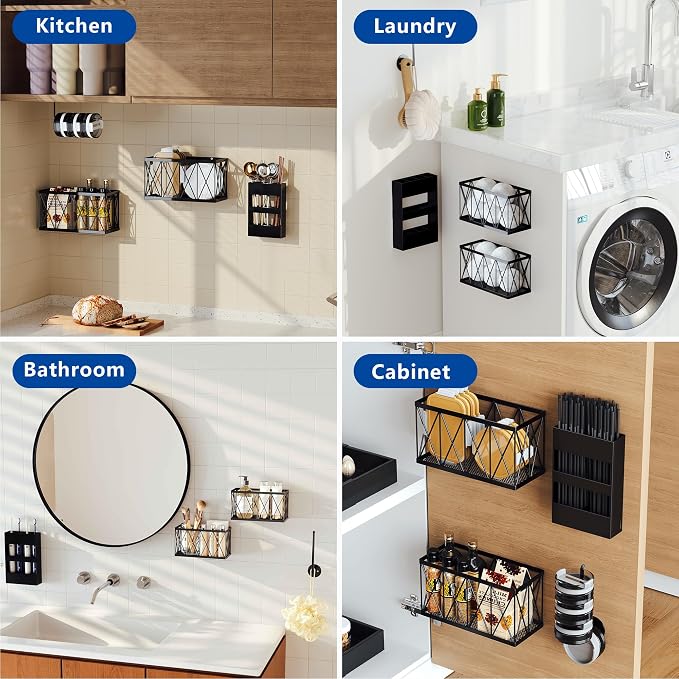4 Pack No Drill Cabinet Door Lid Organizer for Plastic & Tumbler Lids, Inside Cabinet Wall Mounted Storage, Compatible with Tupperware & Yeti, with Magnetic Straw Holder - Image 8
