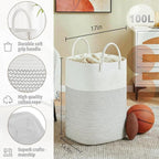 Laundry Basket,Woven Cotton Rope Laundry Hamper,Versatile Storage for Dirty Clothes,Baby Toys,and Blankets in Bathroom, Nursery,and Living Room (White, 100L) - Image 2