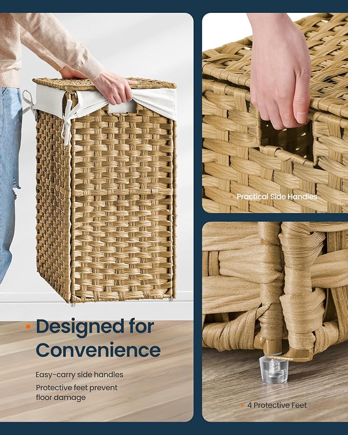 SONGMICS HOME Laundry Hamper with Lid, Clothes Basket with Removable Liner and Handles, 23.8 Gallon, Foldable Narrow Laundry Organizer for Bathroom, Bedroom, Light Brown - Image 5