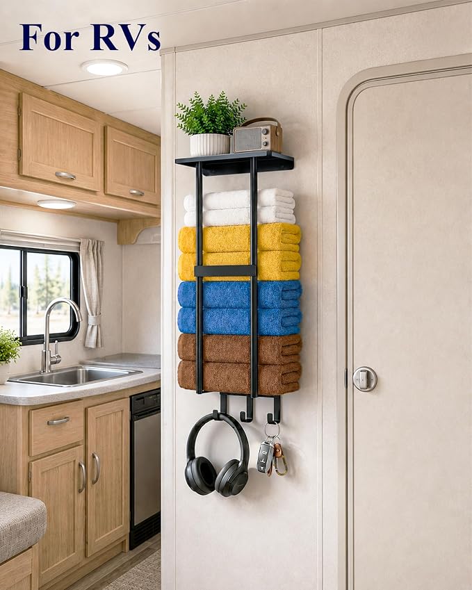 Kitsure Wall Mounted Towel Rack, Metal Towel Holder with Shelf, 29.3" H - Image 7