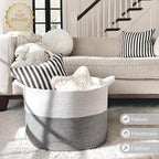 INDRESSME XXXLarge Woven Rope Blanket Basket Living Room Light Grey, 90L - Image 7
