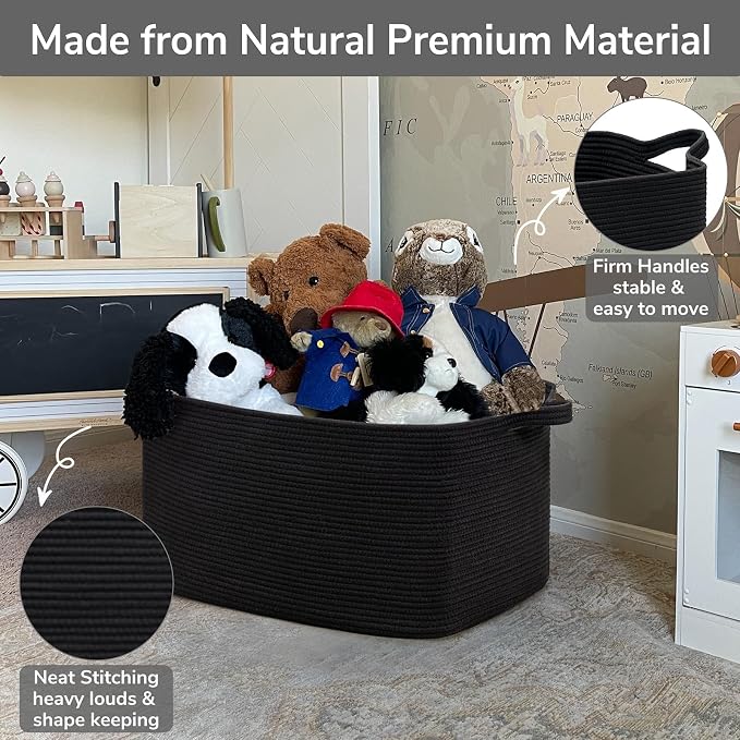 Goodpick Large Woven Rope Blanket Basket, Rectangle, Black, 75L - Image 6