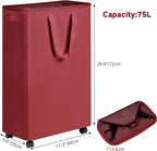 efluky Slim Laundry Hamper with Wheels, Rolling Laundry Basket for Clothes, Small Laundry Basket for Bedroom, Dorm and Laundry Room, 75L (19.8 Gallons) Red - Image 2