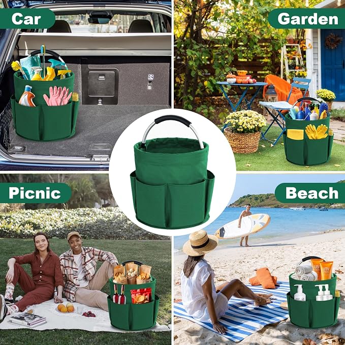 Cleaning Caddy with Handle, Cleaning Products Organiser, 17L Foldable Storage Basket, Cleaning Caddy Organiser, Portable Multi Cleaning Bucket Bag for Home, Garden (Green) - Image 7
