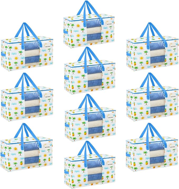 VENO Moving Bags, Wide Open Top, Clear Window, Tropical Island, 10 Pack by Veno