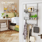 SWTYMIKI Over The Door Hooks Organizer - Multi-Functional Door Hanger with 16 Hooks & 2 Mesh Baskets, Long Coat Rack for Bathroom, Bedroom, Living Room, Home Storage Organizer, Gray - Image 4