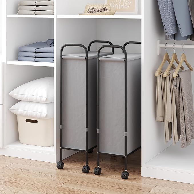 ELYKEN Slim Laundry Hamper with Lid & Wheels, 50L Rolling Laundry Basket - Image 3