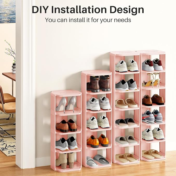 Kitstorack 10-Tier Vertical Plastic Shoe Rack, Freestanding Stackable Shoe Storage Organizer Cubes Shoe Shelf Tower or Small Closets and Tight Spaces, Pink - Image 9