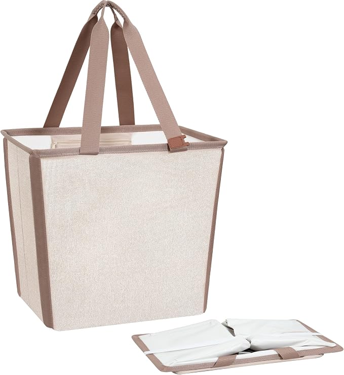 STORAGE MANIAC Collapsible Laundry Basket, 16.9 Gal. Large Pop-up Laundry Hamper with Long Carry Handles, Space-Saving Foldable Clothes Hamper with Bottom Elastic Band, Travel Laundry Bags, Oat Beige by STORAGEMANIAC