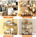 2-Tier Corner Bathroom Counter Organizer，Makeup & Skincare Shelf with Built-in Brush Holder，Space-Saving Bathroom Countertop Organizer for Skincare, Perfume, Cosmetics(Amber) - Image 7
