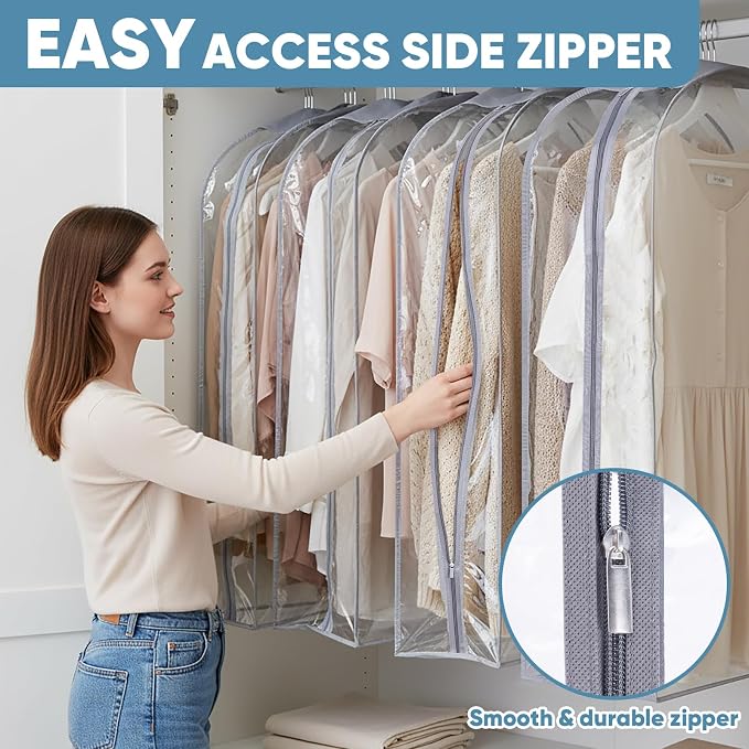 BALEINE 9PK Clear Garment Bags for Hanging Clothes, 60" Dress Suit Bag - Image 5