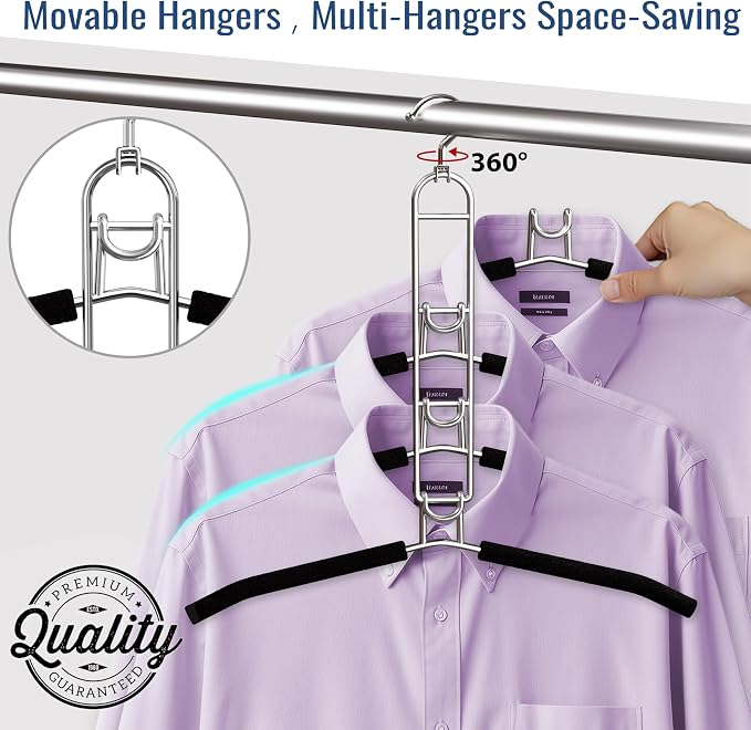 Clothes Hangers Space Saving, Newly Upgraded Detachable Shirt Hangers, 4-Tier Non-Slip Coat Hanger with 360° Swivel Hook for Closet Organizers and Storage Shirt,Sweater,Suit - 4 Pack, Patent Pending - Image 2