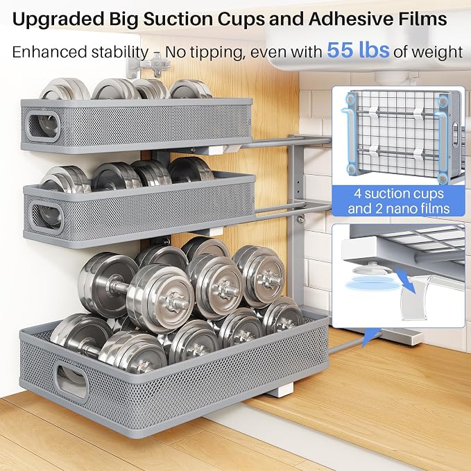 Under Sink Organizer, 3-Tier Thickened Metal Pull out Cabinet Organizer Shelf, Height Adjustable Slide out Storage Drawer Rack for Kitchen Bathroom Pantry Laundry Home Organization, 1-Pack, Grey - Image 7