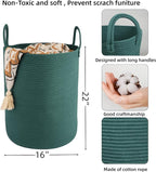 XUANGUO Cotton Rope Laundry Basket Hamper for Clothes Large Dark Green - Image 2