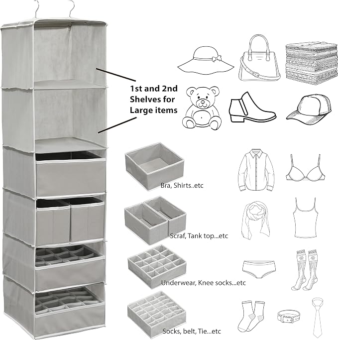 Simple Houseware 6 Shelf Hanging Closet Organizer with 5 Drawers Storage - Image 2