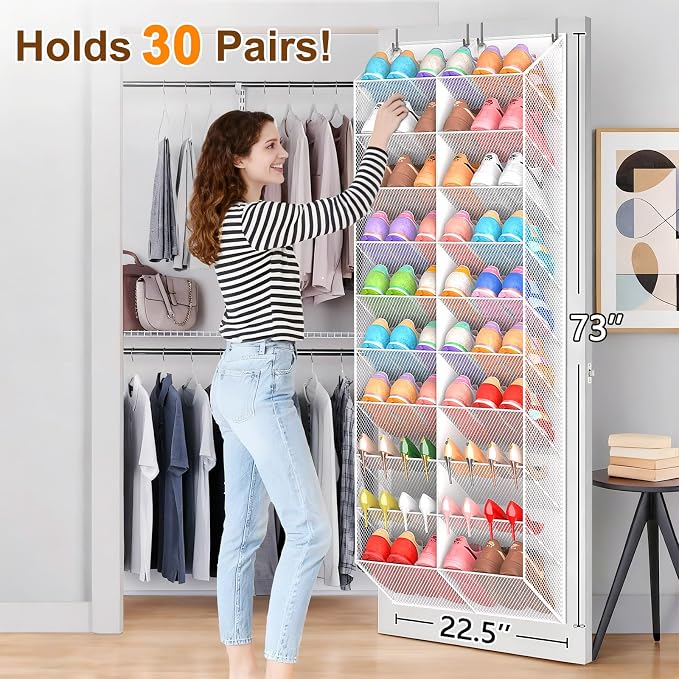 UVIAHOMI Over the Door Shoe Organizer for 20-30 Pairs, 10-Tier, White - Image 4