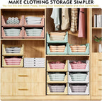 SNSLXH 5 Pack Stackable Closet Organizer Box, Multifunctional & Foldable Closet Storage Basket for Bathroom Kitchen Laundry Room Wardrobe Storage, Space-Saving Clothes Storage Drawer Organizer, Pink - Image 4