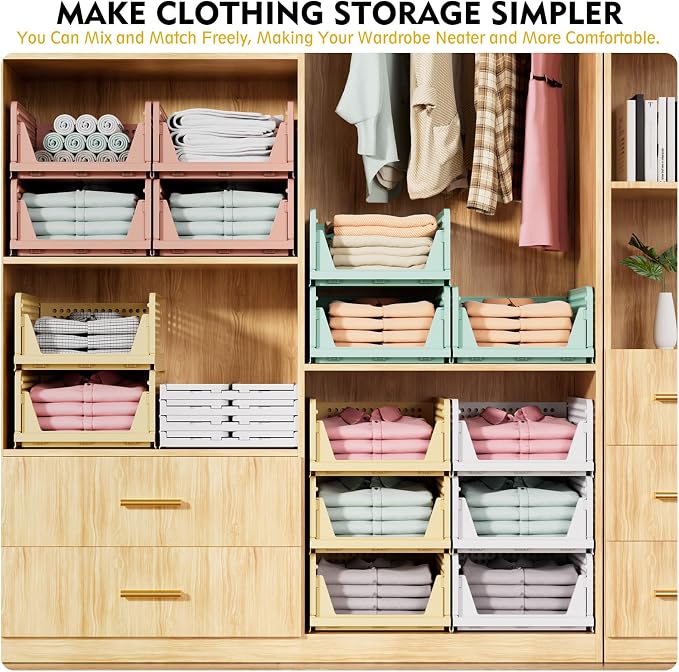 8 Pack Closet Organizers and Storage, Stackable & Foldable Closet Bins - Image 3