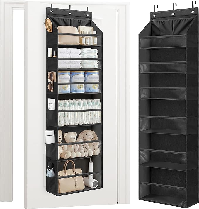 STORAGE MANIAC Over the Door Organizer 6-Shelf Closet Hanging Storage with 14 Mesh Pockets, 66lbs Capacity Clear Deep Pockets Behind Door Storage for Nursery, Bathroom, Bedroom, 1 Pack Black by STORAGEMANIAC