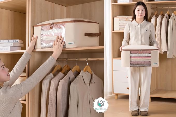 Chaos Cleared Canvas Storage Bags Designer Organizer for Clothing 2 Pack – Clothes Organizers for sweaters, clothing, garment, bedding, quilt, linens, large bag with zip & window, mothproof - Image 9