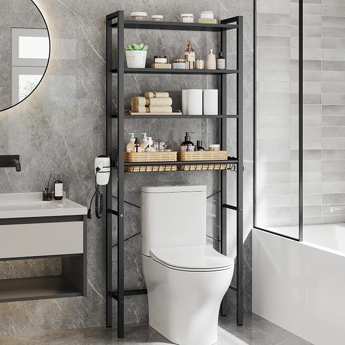 VASAGLE 4-Tier Over the Toilet Storage, Adjustable Shelves, Basket, 68.1''H by Unknown