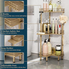 Consumest Corner Shower Caddy Standing - 3-Tier Stainless Steel Shower Organizer with Soap Holder and 4 Hooks, Large Capacity Corner Shelf Stand for Bathroom, Rest Room, Gold - Image 3