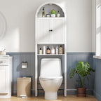 Arched Over The Toilet Storage Cabinet with Fluted Doors, 4 Tier Small Bathroom Shelf Organizer, Arched Bathroom Cabinet, Narrow Slim Toilet Rack, Adjustable Shelf, Wood, White - Image 3