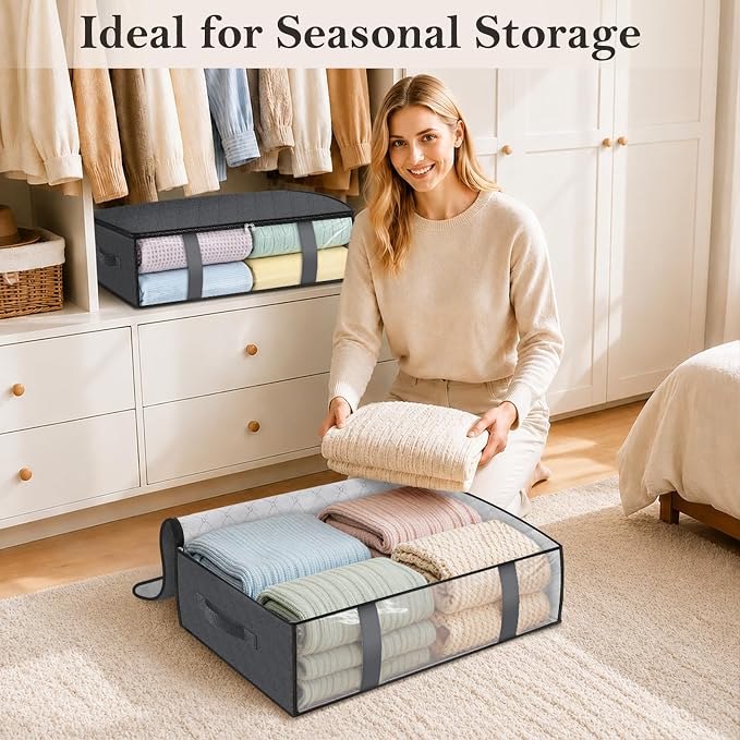 StorageRight Under Bed Storage Bags, 8 Pack, 40L, Gray | Breathable Non-Woven Fabric with a Clear Window and Zippered Top for Clothes, Comforters, Blankets and Seasonal Storage - Image 8