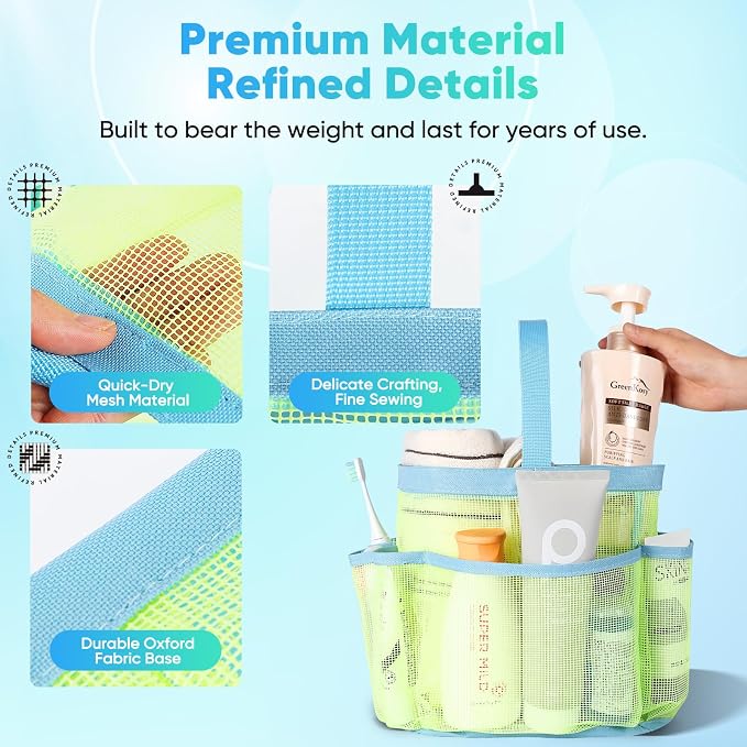 EUDELE Mesh Shower Caddy Portable, 8-Pocket Large Capacity, Quick Dry, Easy Clean, Ideal for Beach, Swimming, Gym, Travel - Image 5