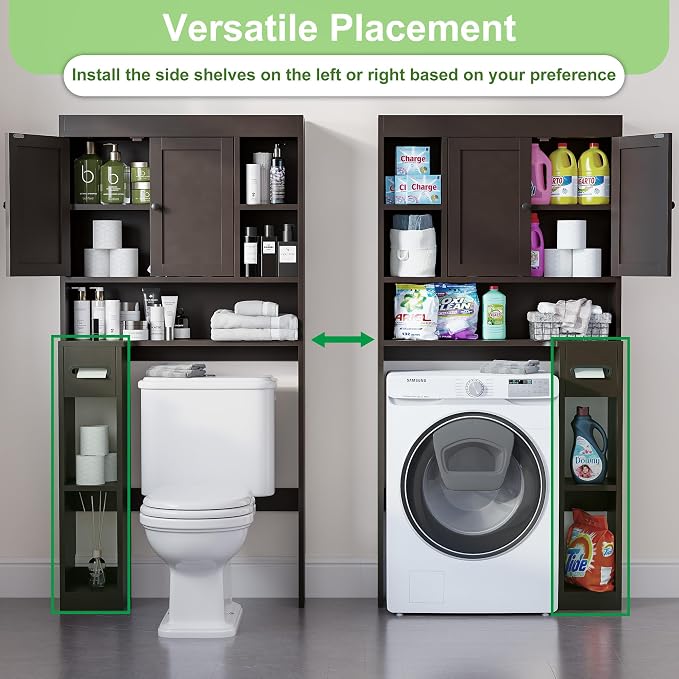 Over The Toilet Storage Cabinet with 7 Shelves, Imitation Walnut Grain Above Toilet Bathroom Organizer with Toilet Paper Holder Stand, Space Saver for Restroom, Laundry, Bathroom (Espresso) - Image 3