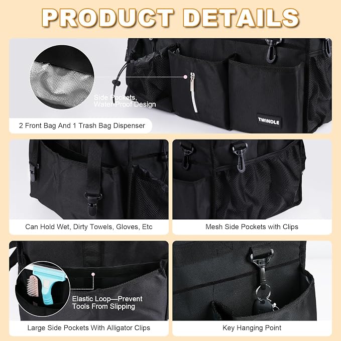 Extra Large Cleaning Caddy Bag with Built-In Support Board, Cleaning Tote Organizer with Removable Divider, Supply Carryall with Adjustable Shoulder Strap and Waist Belt for Cleaners & Housekeeper - Image 3