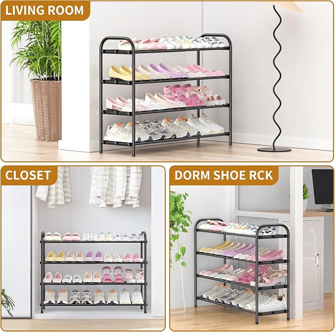 Hleelomi 4-Tier Metal Expandable Shoe Rack for Closet and Entryway, Black - Image 7